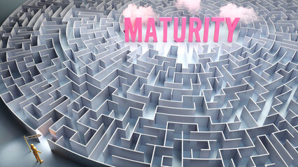 Maturity and a difficult path, confusion and frustration in seeking it, hard journey that leads to Maturity,3d illustration