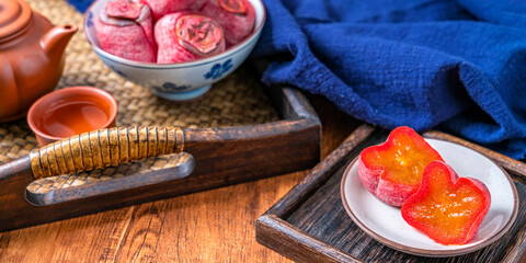 Chinese traditional food persimmon on marble table top