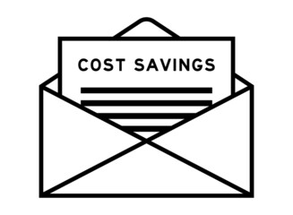 Envelope and letter sign with word cost savings as the headline