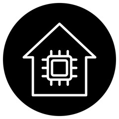 CPU, house simple icon vector. Flat desing. White icon on black circle. White background.ai