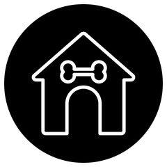 Doghouse simple icon vector. Flat design. White icon on black circle. White background.ai