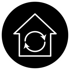 Loading, house simple vector, icon. Flat design. White icon on black circle. White background.ai