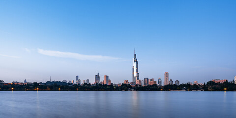Night view of Zifeng Tower and city skyline in Nanjing, Jiangsu, China