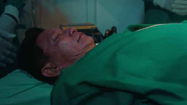 Death man patient in operating room , Professional Doctors team can't saving man life . health care concept