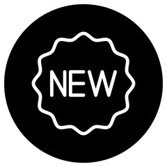 New badge simple icon vector. Flat design. White icon on black circle. White background.ai