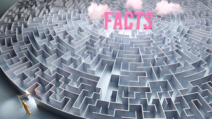 Facts and a difficult path, confusion and frustration in seeking it, hard journey that leads to Facts,3d illustration