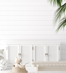 Mock up frame in white clean children room interior background, 3D render