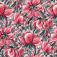 Seamless pattern with bright spring flowers