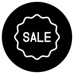 Sale icon vector. Flat design. White icon on black circle. White background.ai