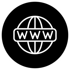 World wide web icon vector. Flat design. White icon on black circle. White background.ai