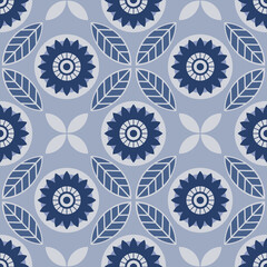 Graphic flower ornament vector seamless pattern. Geometric floral background. Ethnic style symmetrical illustration. Wallpaper, backdrop, fabric, textile, print, wrapping paper or package design
