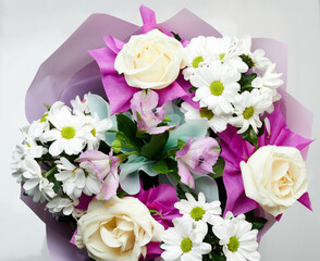 Rose and camomile flower bouquet