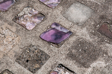 Purple bricks in path path of concrete or cement of amethyst color, great textures.