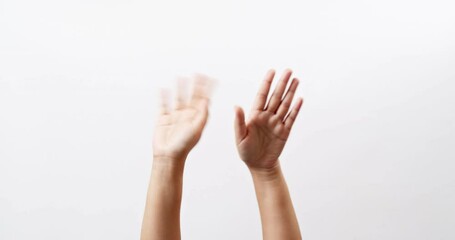 Close up of woman hand showing waving bye on isolated white background with copy space.