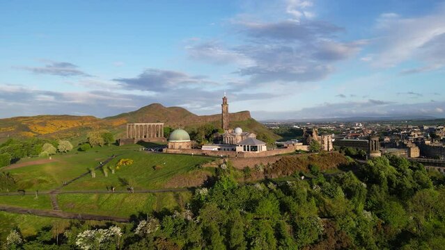 An aerial shot of Calton Hill in Edinburgh