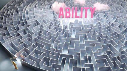 Ability and a difficult path, confusion and frustration in seeking it, hard journey that leads to Ability,3d illustration