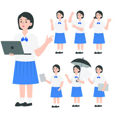 Thai student uniform cartoon presenting concept