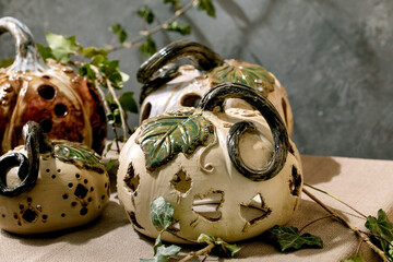 Halloween decorations handcrafted ceramic pumpkins