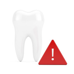 White Tooth with Red Triangle Exclamation Mark. 3d Rendering