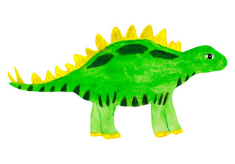 Watercolor green cartoon dinosaur isolated on white background
