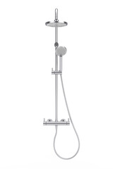 Modern Bathing Metallic Chrome Shower Wall System with Faucet. 3d Rendering