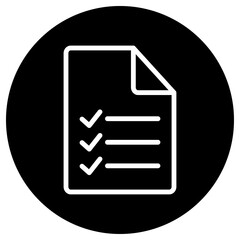 Document, list simple icon vector. Flat design. White icon on black circle. White background.ai