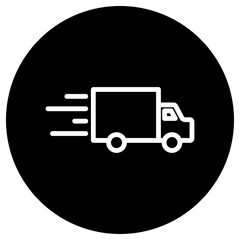 Fast delivery simple icon vector. Flat design. White icon on black circle. White background.ai
