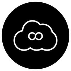 Naklejka premium Infinity, cloud simple icon vector. Flat design. White icon on black circle. White background.ai