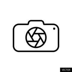 Camera with shutter vector icon in line style design for website design, app, UI, isolated on white background. Editable stroke. Photography concept. Vector illustration.