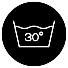 Laundry, 30 degrees simple icon vector. Flat design. White icon on black circle. White background.ai