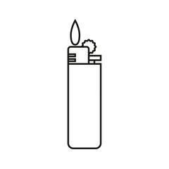 Lighter vector icon with fire in linear style. Editable stroke.