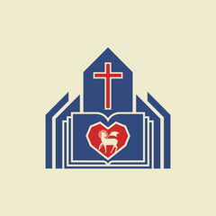 Christian illustration. Christian church, the heart of God's lamb and the cross.