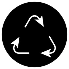 Recycle simple icon vector. Flat design. White icon on black circle. White background.ai