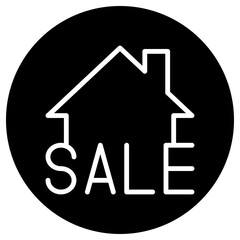 Sale, house simple icon vector. Flat design. White icon on black circle. White background.ai
