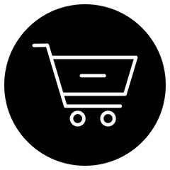 Shopping cart, minus simple icon vector. Flat design. White icon on black circle. White background.ai
