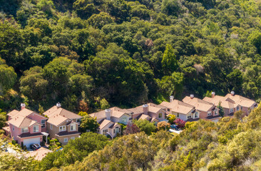 Valley homes panoramic view in Belmont, San Mateo County, California