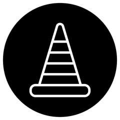 Traffic cone simple icon vector. Flat design. White icon on black circle. White background.ai