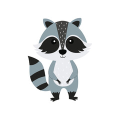 Fototapeta na wymiar Cartoon character raccoon on white background. Raccoon icon. Vector illustration for design and print