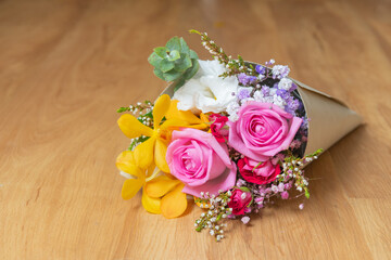 Beautiful and romantic bouquets (roses, orchids, bellflowers, gypsophila)