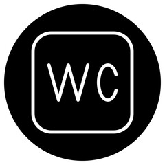 WC, restroom simple icon vector. Flat design. White icon on black circle. White background.ai