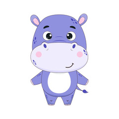 Cute cartoon hippo. Hippo on a white background. Vector illustration for design and print.