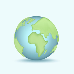 Planet Earth, globe with world map. Ecology concept. 3d vector icon illustration. Cartoon minimal style.