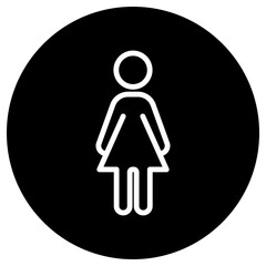 Woman simple icon vector. Flat design. White icon on black circle. White background.ai