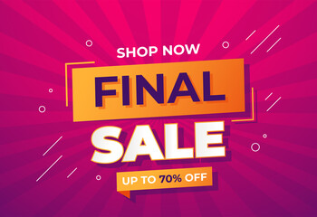 Web final sale banner up to 70% off, red color. For social media stories sale, web page, mobile phone. template design special offer
