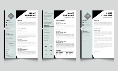 Creative Resume Layout Set  Clean and Professional Resume template Black with Green Sidebar  - obrazy, fototapety, plakaty