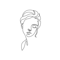 Abstract woman face line drawing. Line art Print. Cosmetics logo. Fashion sketch