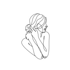 Obraz premium Abstract woman face line drawing. Line art Print. Cosmetics logo. Fashion sketch