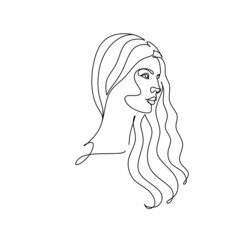 Abstract woman face line drawing. Line art Print. Cosmetics logo. Fashion sketch