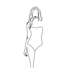 Trendy Line Art Woman Body. Female Figure Continuous One Line Abstract Drawing. Minimalistic Black Lines Drawing. Modern Scandinavian Design. Naked Body Art. Vector Illustration.