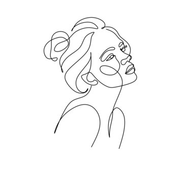 Abstract woman face line drawing. Line art Print. Cosmetics logo. Fashion sketch
